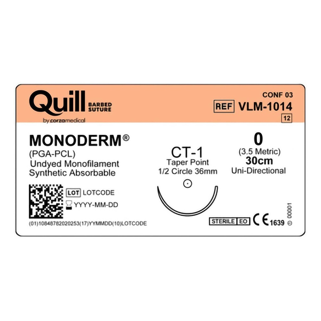 Surgical Specialties Quill Monoderm 36 mm x 30 cm Polyglycolic Acid / PCL Absorbable Suture with Needle and Undyed, 12 per Box