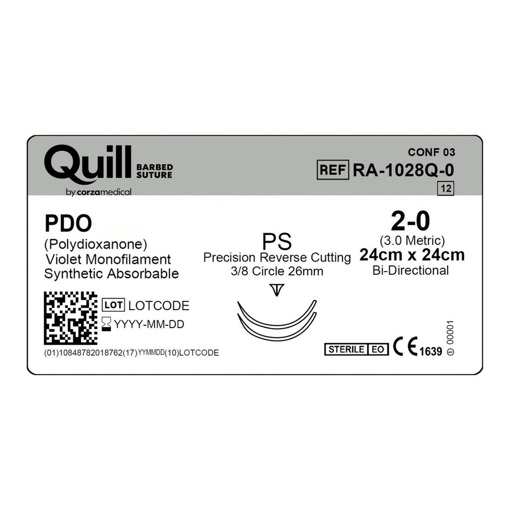 Surgical Specialties Quill PS 24 cm Polydioxanone Absorbable Suture with Needle and Violet, 12 per Box