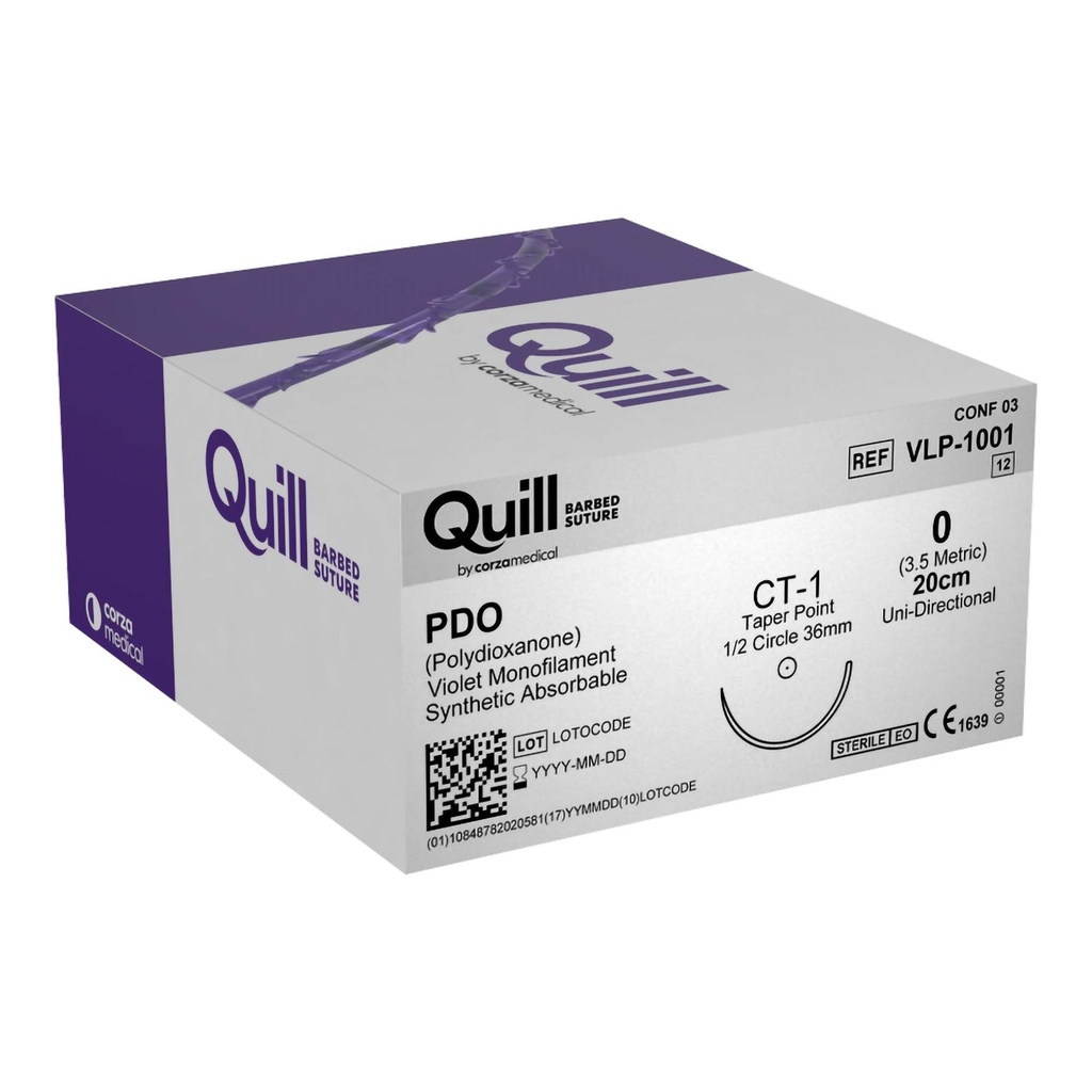 Surgical Specialties Quill 36 mm x 20 cm Polydioxanone Absorbable Suture with Needle and Violet, 12 per Box