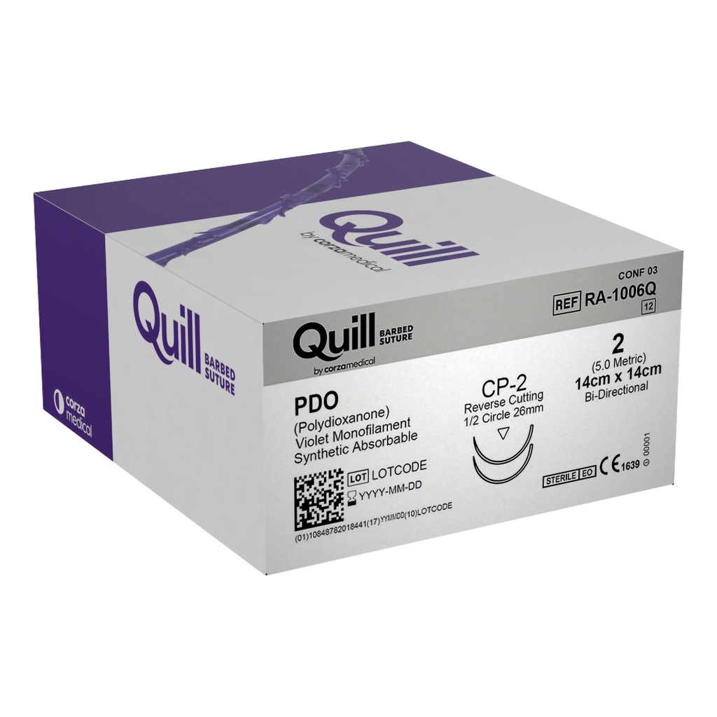 Surgical Specialties Quill 2 26 mm Polydioxanone Absorbable Suture with Needle and Violet, 12 per Box