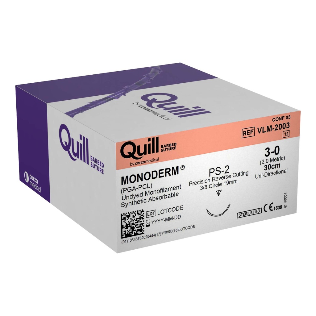 Surgical Specialties Quill Monoderm 19 mm x 30 cm Polyglycolic Acid / PCL Absorbable Suture with Needle and Undyed, 12 per Box