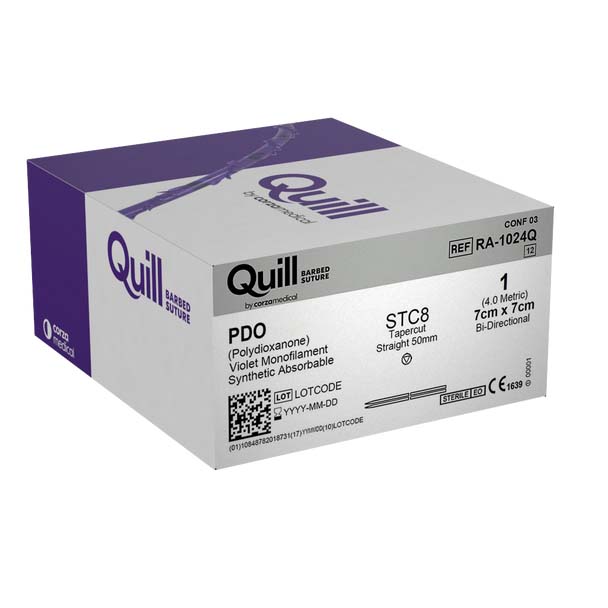 Surgical Specialties Quill 1 50 mm Polydioxanone Absorbable Suture with Needle and Violet, 12 per Box