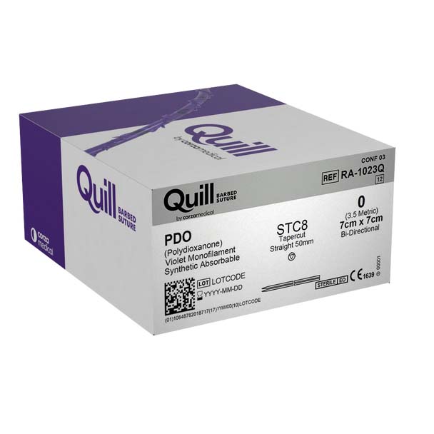 Surgical Specialties Quill 0 50 mm Polydioxanone Absorbable Suture with Needle and Violet, 12 per Box