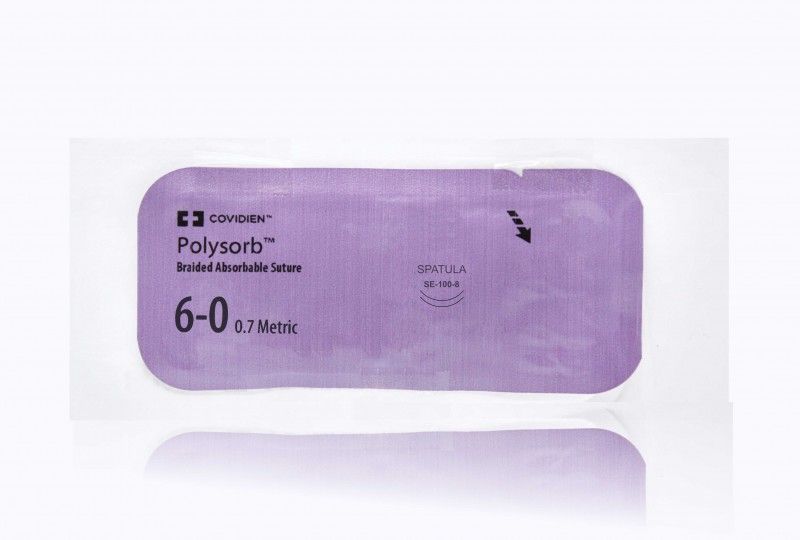 Medtronic Polysorb 45 cm 1/4 Circle Size 6-0 SE-100-8 Braided Synthetic Absorbable Coated Suture, Violet, 12/Box