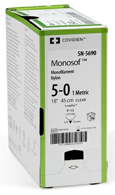 Medtronic Monosof 6 inch Needle SE-160-6 Size 10-0 Nylon Suture, Black, 12/Box
