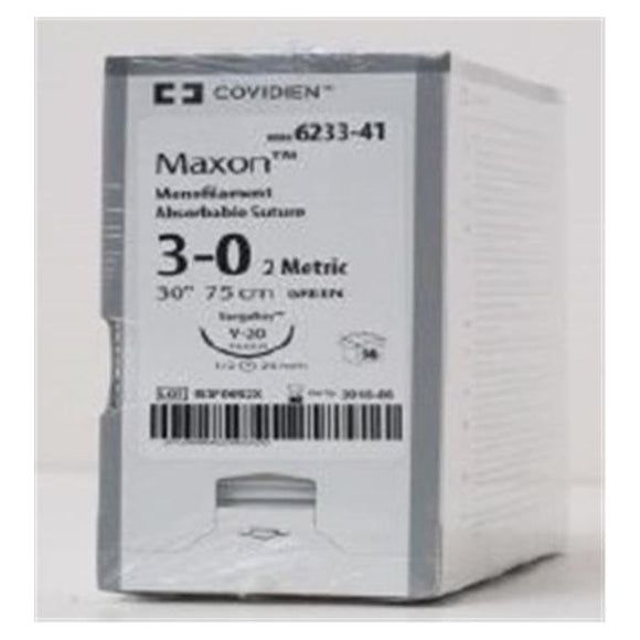 Medtronic Maxon 75 cm 1/2 Circle Size 3-0 V-20 Monofilament Polyglyconate Synthetic Absorbable Suture, Green, 36/Box