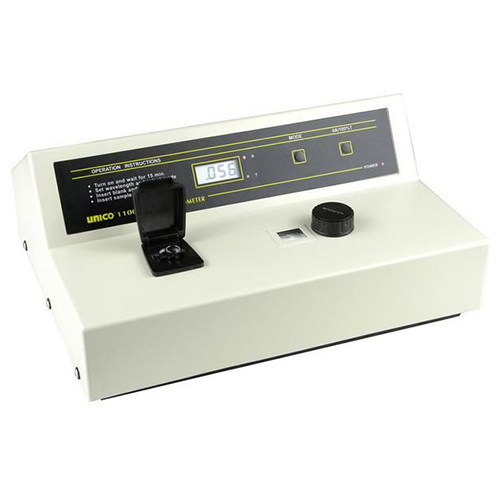 Unico Basic Visible 20 nm Bandpass Spectrophotometer in 110V, European Plug with 10mm Square Cuvette Adapter, Dust Cover