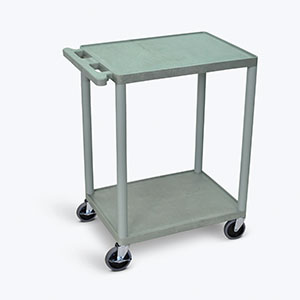 Luxor Utility Carts, Two Shelf, Foam Plastic, Gray, 24"W x 18"D x 33.5" H, 4" Heavy Duty Casters