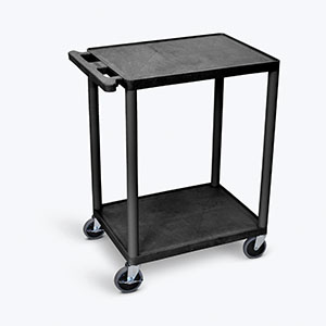 Luxor Utility Carts, Two Shelf, Foam Plastic, Black, 24"W x 18"D x 33.5"H, 4" Heavy Duty Casters