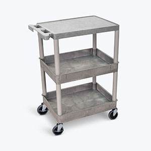 Luxor Flat Top Utility Carts, , Middle/Bottom Tub Shelves (2.75" Deep each), Gray