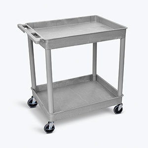 Luxor 2 Shelf Tub Cart, Two Shelves (2.75" Deep each), Gray