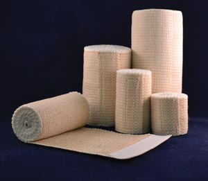 Ambra Le Roy Supra-Grip Elastic Bandage, 4" x 5 yds Stretched w/Double Velcro Closure, Tan White