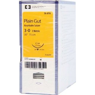 [SG810] Medtronic Plain Gut 30 inch 3/8 Circle Size 3-0 C-14 Sterile Absorbable Surgical Suture, 36/Box