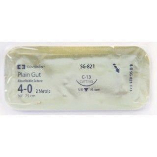[SG821] Medtronic Plain Gut 30 inch 3/8 Circle Size 4-0 C-13 Sterile Absorbable Surgical Suture, 36/Box