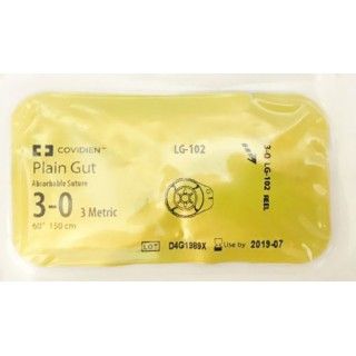 [LG102] Medtronic Plain Gut 60 inch Size 3-0 Reel Sterile Absorbable Suture, 24/Box