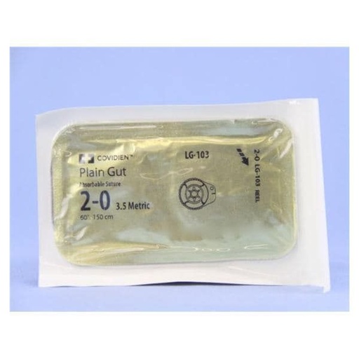 [LG103] Medtronic Plain Gut 60 inch Size 2-0 Reel Sterile Absorbable Suture, 24/Box