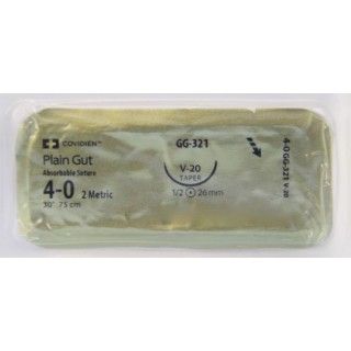 [GG321] Medtronic Plain Gut 30 inch 1/2 Circle Size 4-0 V-20 Sterile Absorbable Suture, 36/Box