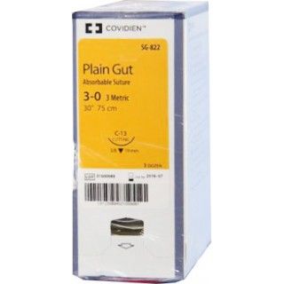 [SG822] Medtronic Plain Gut 30 inch 3/8 Circle Size 3-0 C-13 Sterile Absorbable Surgical Suture, 36/Box