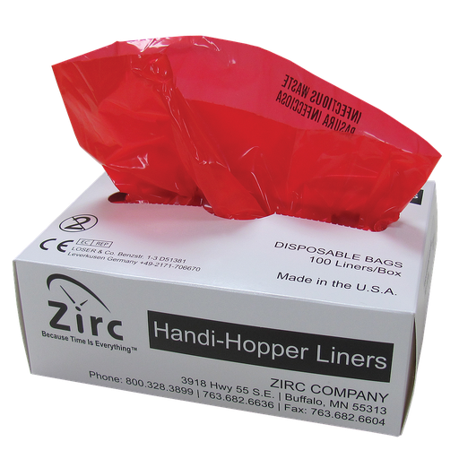 [20Z405] Zirc Handi Hopper Liners (100-Box) Bio-hazard