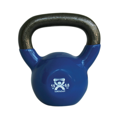 [10-3194] Fabrication CanDo 15 lb Cast Iron Vinyl Coated Kettle Bell, Blue