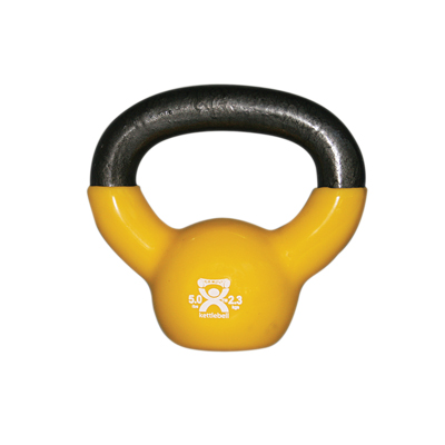 [10-3191] Fabrication CanDo 5 lb Cast Iron Vinyl Coated Kettle Bell, Yellow