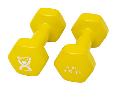 [10-0558-2] Fabrication CanDo 9 lb Vinyl Coated Cast Iron Dumbbell, Yellow, 2/Pack